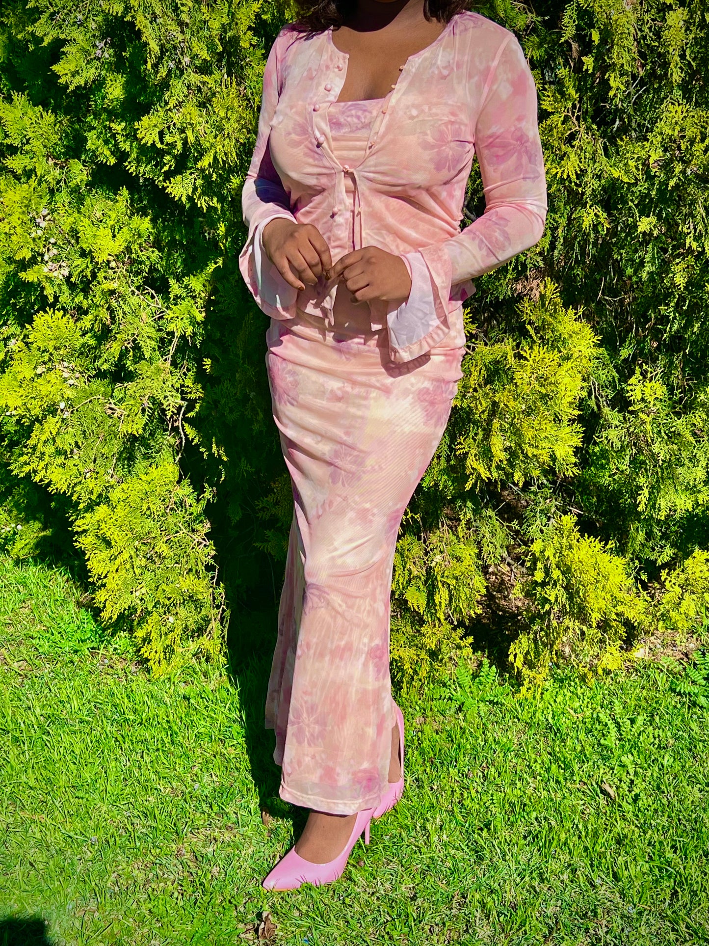 Floral Lavendar and Pink Midi Length 2 Piece Set