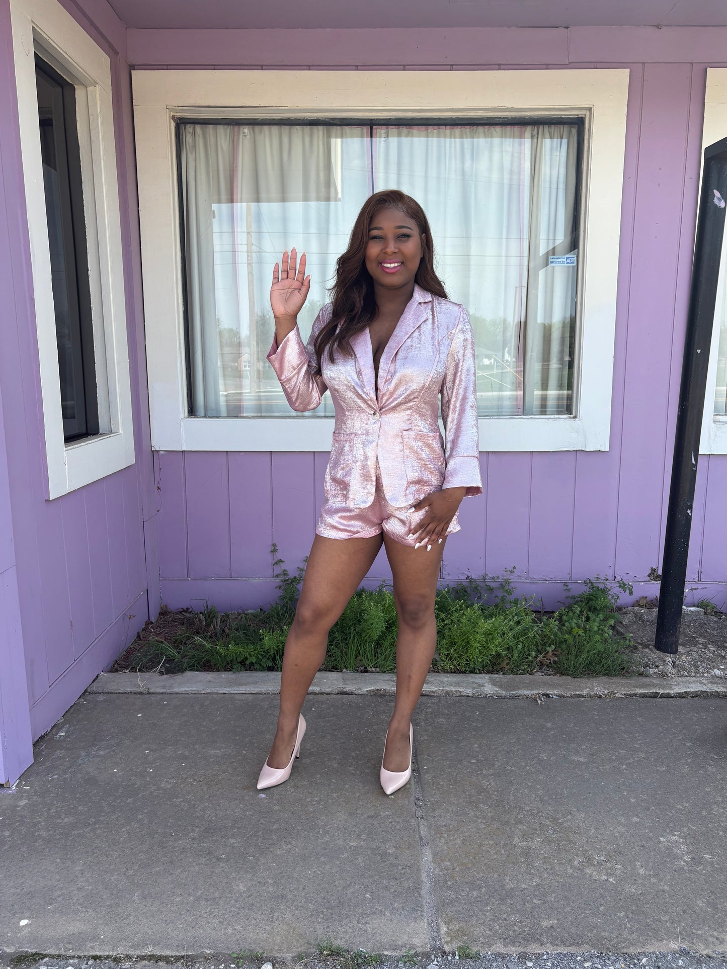 Miss Professional – Pink Satin Two-Piece Set