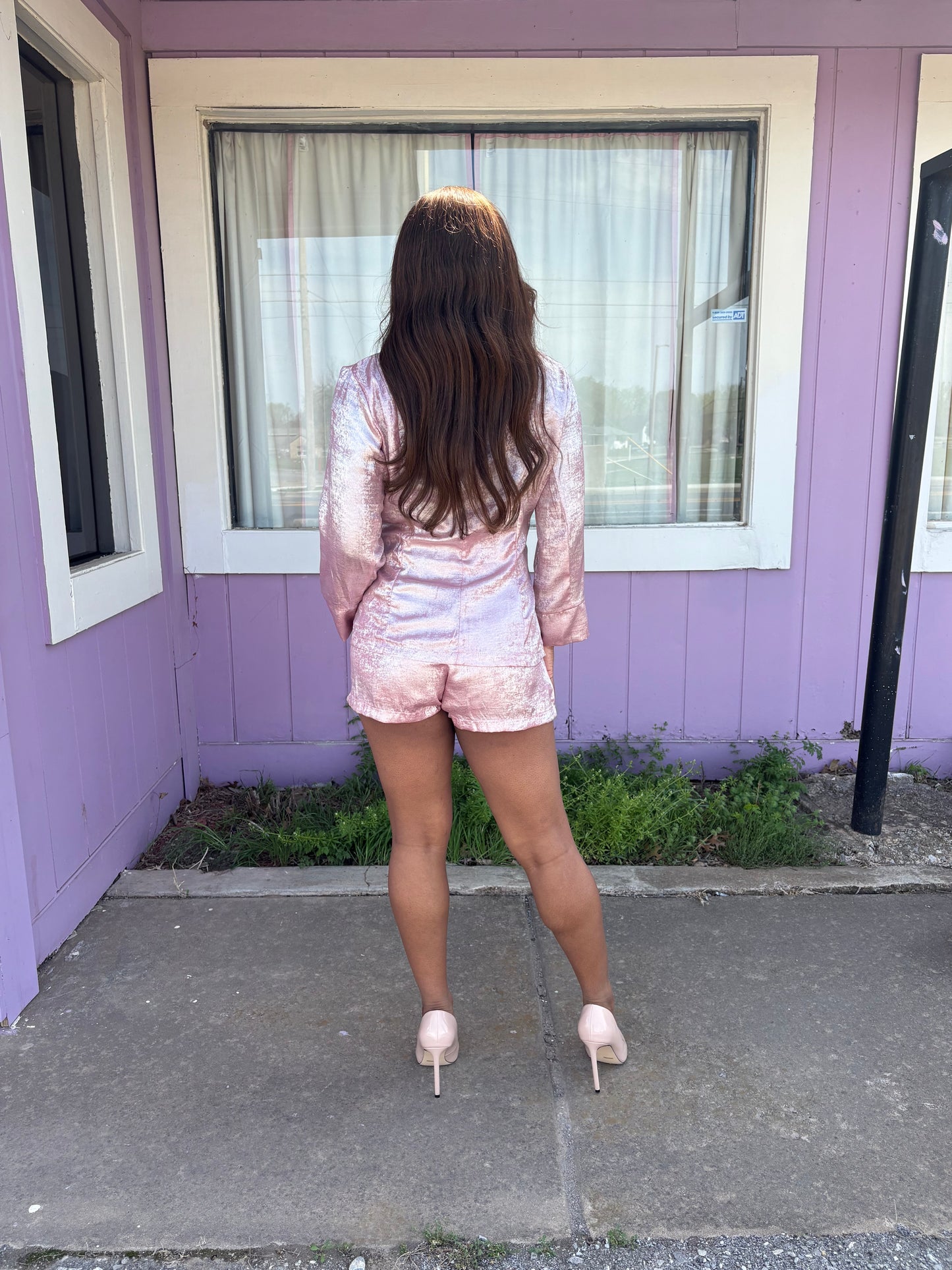 Miss Professional – Pink Satin Two-Piece Set
