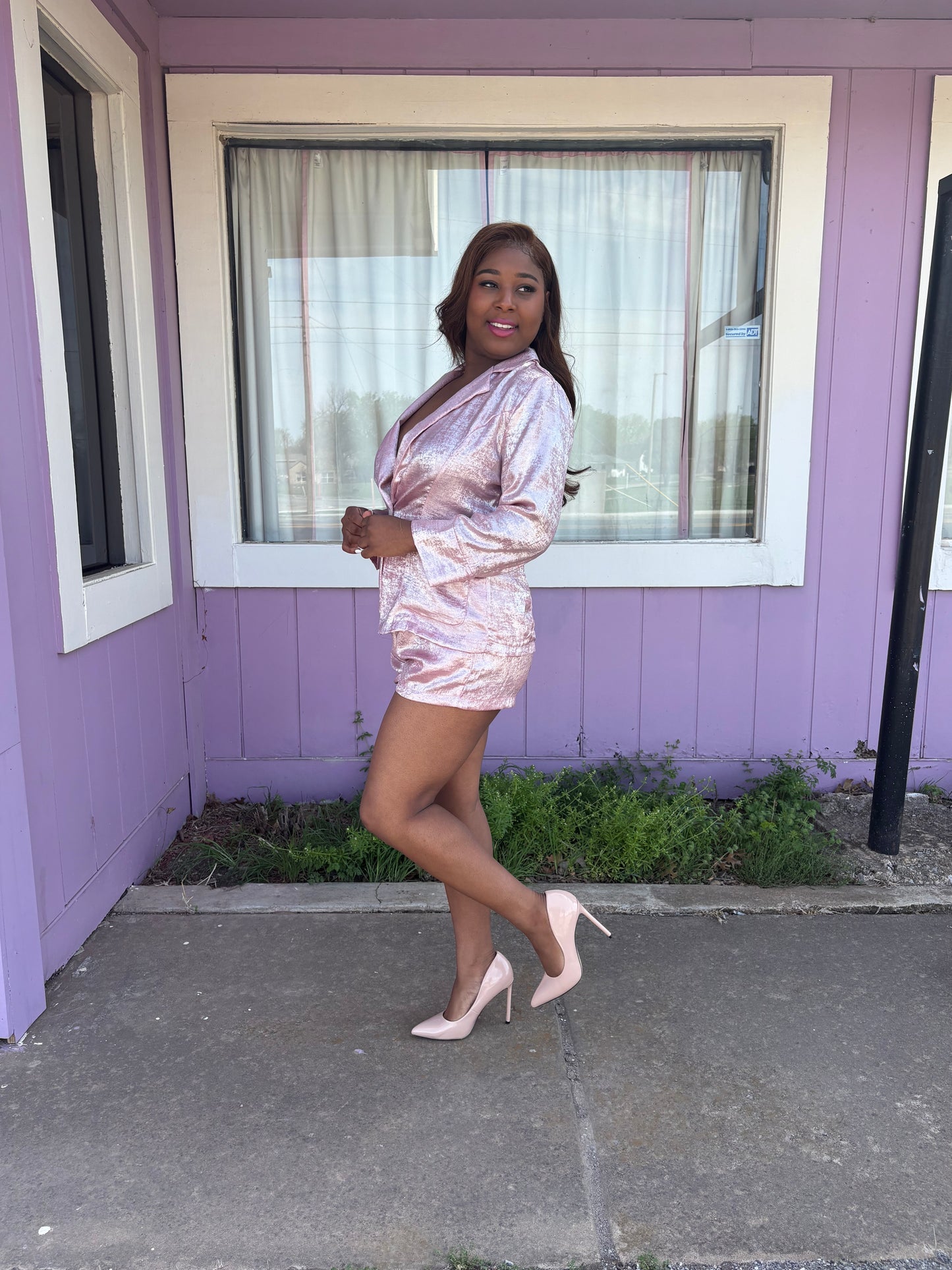 Miss Professional – Pink Satin Two-Piece Set